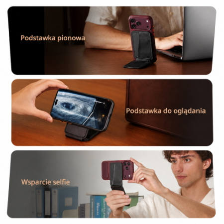 SmallRig 6731 BS-C1 - magnetyczny stojak/podstawka i portfel 2w1 do smartfona - przykład zastosowania